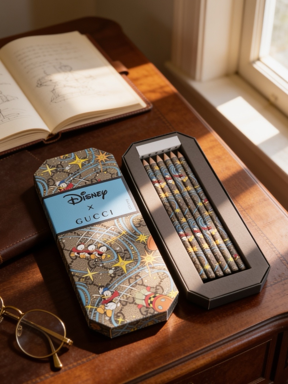 🚀Gucci x Disney Donald Duck Rocket GG Supreme Pencil Set NWT